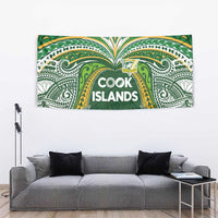 Cook Islands Rugby League Tapestry Tatau Tribal Motifs-Dark Green Color - Polynesian Pride