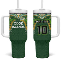 Custom Cook Islands Rugby League Tumbler With Handle Tatau Tribal Motifs-Dark Green Color - Polynesian Pride