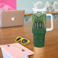 Custom Cook Islands Rugby League Tumbler With Handle Tatau Tribal Motifs-Dark Green Color - Polynesian Pride