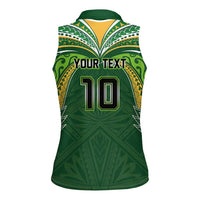 Custom Cook Islands Rugby League Women Sleeveless Polo Shirt Tatau Tribal Motifs-Dark Green Color - Polynesian Pride