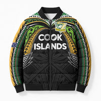 Custom Cook Islands Rugby League Bomber Puffer Jacket Tatau Tribal Motifs-Black Color - Polynesian Pride