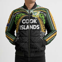 Custom Cook Islands Rugby League Bomber Puffer Jacket Tatau Tribal Motifs-Black Color - Polynesian Pride