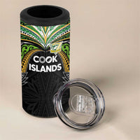 Custom Cook Islands Rugby League 4 in 1 Can Cooler Tumbler Tatau Tribal Motifs-Black Color - Polynesian Pride