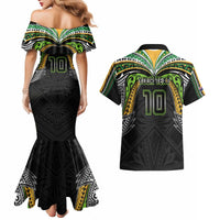 Custom Cook Islands Rugby League Couples Matching Mermaid Dress and Hawaiian Shirt Tatau Tribal Motifs-Black Color - Polynesian Pride