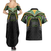 Custom Cook Islands Rugby League Couples Matching Summer Maxi Dress and Hawaiian Shirt Tatau Tribal Motifs-Black Color - Polynesian Pride