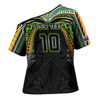 Custom Cook Islands Rugby League Cross Shoulder Shirt Tatau Tribal Motifs-Black Color - Polynesian Pride