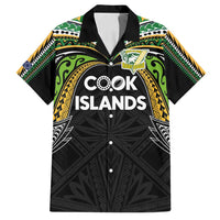 Custom Cook Islands Rugby League Family Matching Off Shoulder Short Dress and Hawaiian Shirt Tatau Tribal Motifs-Black Color - Polynesian Pride