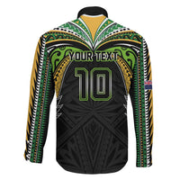 Custom Cook Islands Rugby League Family Matching Off Shoulder Short Dress and Hawaiian Shirt Tatau Tribal Motifs-Black Color - Polynesian Pride