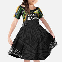 Custom Cook Islands Rugby League Family Matching Puletasi and Hawaiian Shirt Tatau Tribal Motifs-Black Color - Polynesian Pride