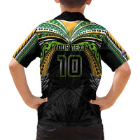 Custom Cook Islands Rugby League Family Matching Short Sleeve Bodycon Dress and Hawaiian Shirt Tatau Tribal Motifs-Black Color - Polynesian Pride
