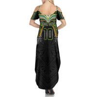 Custom Cook Islands Rugby League Family Matching Summer Maxi Dress and Hawaiian Shirt Tatau Tribal Motifs-Black Color - Polynesian Pride