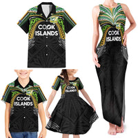 Custom Cook Islands Rugby League Family Matching Tank Maxi Dress and Hawaiian Shirt Tatau Tribal Motifs-Black Color - Polynesian Pride