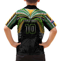 Custom Cook Islands Rugby League Kid Hawaiian Shirt Tatau Tribal Motifs-Black Color - Polynesian Pride