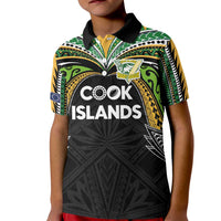 Custom Cook Islands Rugby League Kid Polo Shirt Tatau Tribal Motifs-Black Color - Polynesian Pride