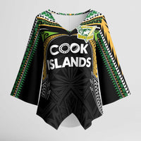 Custom Cook Islands Rugby League Kimono Sleeve Blouse Tatau Tribal Motifs-Black Color - Polynesian Pride
