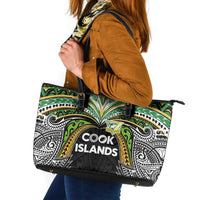 Cook Islands Rugby League Leather Tote Bag Tatau Tribal Motifs-Black Color - Polynesian Pride