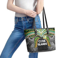 Cook Islands Rugby League Leather Tote Bag Tatau Tribal Motifs-Black Color - Polynesian Pride