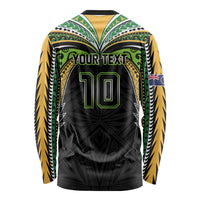 Custom Cook Islands Rugby League Long Sleeve Shirt Tatau Tribal Motifs-Black Color - Polynesian Pride