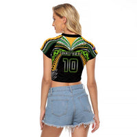 Custom Cook Islands Rugby League Raglan Cropped T Shirt Tatau Tribal Motifs-Black Color LT03 - Polynesian Pride