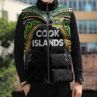 Custom Cook Islands Rugby League Sleeveless Puffer Jacket Tatau Tribal Motifs-Black Color - Polynesian Pride