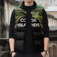 Custom Cook Islands Rugby League Sleeveless Puffer Jacket Tatau Tribal Motifs-Black Color - Polynesian Pride