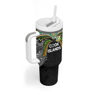 Custom Cook Islands Rugby League Tumbler With Handle Tatau Tribal Motifs-Black Color - Polynesian Pride
