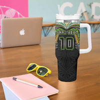 Custom Cook Islands Rugby League Tumbler With Handle Tatau Tribal Motifs-Black Color - Polynesian Pride
