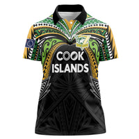 Custom Cook Islands Rugby League Women Polo Shirt Tatau Tribal Motifs-Black Color - Polynesian Pride