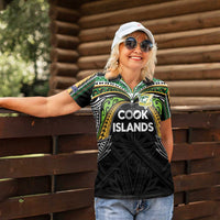 Custom Cook Islands Rugby League Women Polo Shirt Tatau Tribal Motifs-Black Color - Polynesian Pride