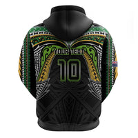 Custom Cook Islands Rugby League Zip Hoodie Tatau Tribal Motifs-Black Color - Polynesian Pride