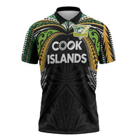 Custom Cook Islands Rugby League Zipper Polo Shirt Tatau Tribal Motifs-Black Color - Polynesian Pride