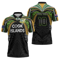 Custom Cook Islands Rugby League Zipper Polo Shirt Tatau Tribal Motifs-Black Color - Polynesian Pride