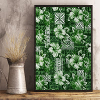 Hawaiian Quilt Pattern Canvas Wall Art Hibiscus and Tribal Element Vintage Green Vibe LT03 - Polynesian Pride