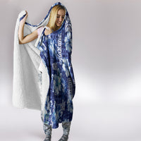 Hawaiian Quilt Pattern Hooded Blanket Hibiscus and Tribal Element Vintage Blue Vibe LT03 - Polynesian Pride