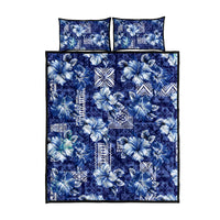 Hawaiian Quilt Pattern Quilt Bed Set Hibiscus and Tribal Element Vintage Blue Vibe LT03 - Polynesian Pride
