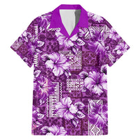 Hawaiian Quilt Pattern Family Matching Mermaid Dress and Hawaiian Shirt Hibiscus and Tribal Element Vintage Purple Vibe LT03 Dad's Shirt - Short Sleeve Purple - Polynesian Pride