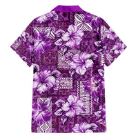 Hawaiian Quilt Pattern Family Matching Short Sleeve Bodycon Dress and Hawaiian Shirt Hibiscus and Tribal Element Vintage Purple Vibe LT03 - Polynesian Pride
