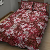 Hawaiian Quilt Pattern Quilt Bed Set Hibiscus and Tribal Element Vintage Red Vibe LT03 - Polynesian Pride