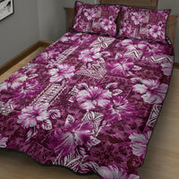 Hawaiian Quilt Pattern Quilt Bed Set Hibiscus and Tribal Element Vintage Pink Vibe LT03 - Polynesian Pride