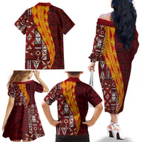 Tonga Feletoa Kupesi Fakatonga Family Matching Off Shoulder Long Sleeve Dress and Hawaiian Shirt LT03 - Polynesian Pride