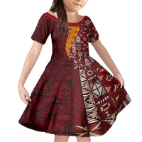 Tonga Feletoa Kupesi Fakatonga Family Matching Short Sleeve Bodycon Dress and Hawaiian Shirt LT03 Daughter's Dress Red - Polynesian Pride