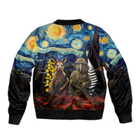 New Zealand and Australia ANZAC Day Bomber Jacket Kiwi Bird and Kangaroo Soldier Starry Night Style LT03 - Polynesian Pride
