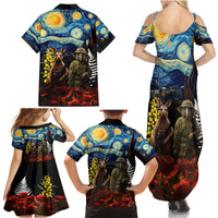 New Zealand and Australia ANZAC Day Family Matching Summer Maxi Dress and Hawaiian Shirt Kiwi Bird and Kangaroo Soldier Starry Night Style LT03 - Polynesian Pride