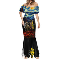 New Zealand and Australia ANZAC Day Mermaid Dress Kiwi Bird and Kangaroo Soldier Starry Night Style LT03 - Polynesian Pride