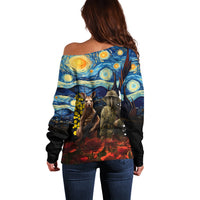 New Zealand and Australia ANZAC Day Off Shoulder Sweater Kiwi Bird and Kangaroo Soldier Starry Night Style LT03 - Polynesian Pride