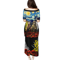 New Zealand and Australia ANZAC Day Puletasi Kiwi Bird and Kangaroo Soldier Starry Night Style LT03 - Polynesian Pride