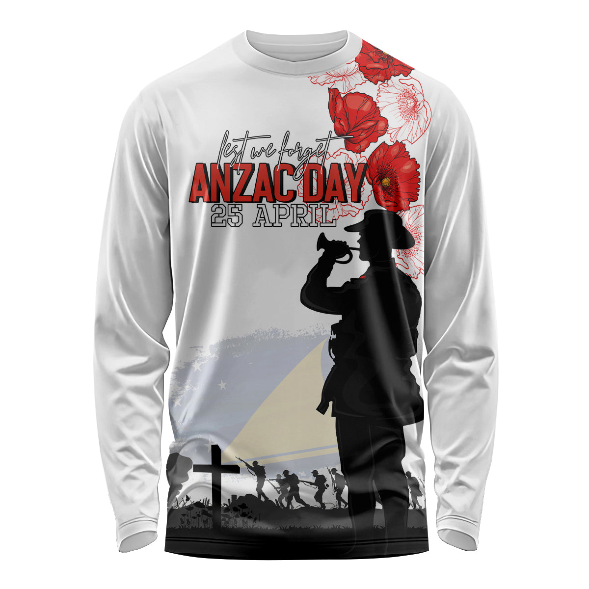 Tokelau ANZAC Day Long Sleeve Shirt Lest We Forget Red Poppy Flowers and Soldier LT03 Unisex White - Polynesian Pride