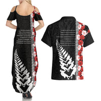 New Zealand ANZAC Day Couples Matching Summer Maxi Dress and Hawaiian Shirt Soldier Silver Fern with Red Poppies Flower Maori Style LT03 - Polynesian Pride