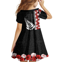 New Zealand ANZAC Day Family Matching Off Shoulder Long Sleeve Dress and Hawaiian Shirt Soldier Silver Fern with Red Poppies Flower Maori Style LT03 - Polynesian Pride
