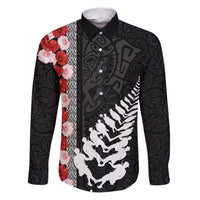 New Zealand ANZAC Day Family Matching Puletasi and Hawaiian Shirt Soldier Silver Fern with Red Poppies Flower Maori Style LT03 Dad's Shirt - Long Sleeve Black - Polynesian Pride